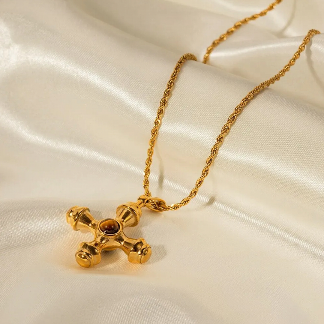 Cross Pattern Stone Necklace