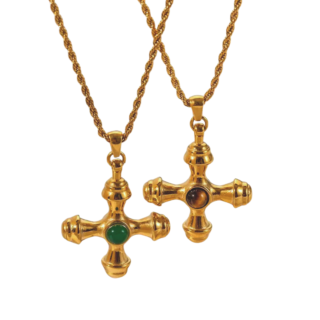 Cross Pattern Stone Necklace