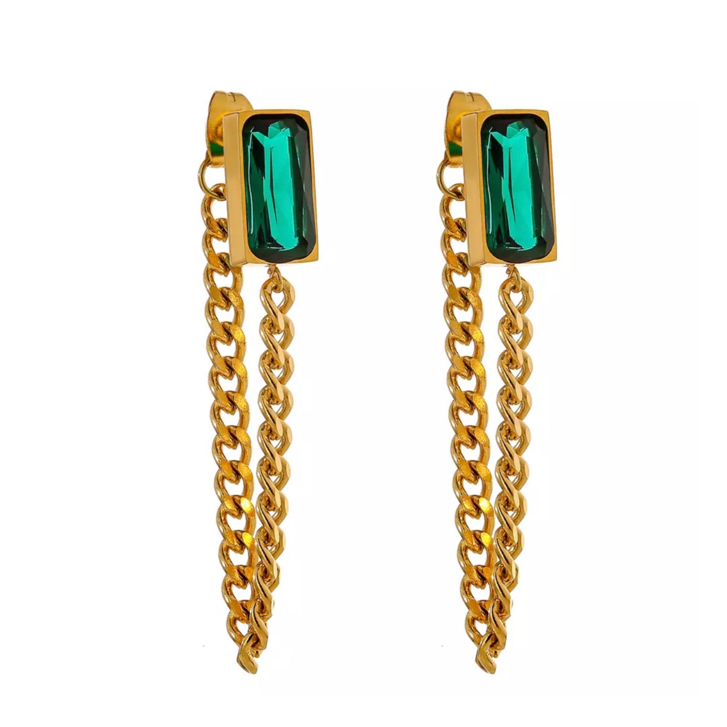 Emerald Stone Link Earring