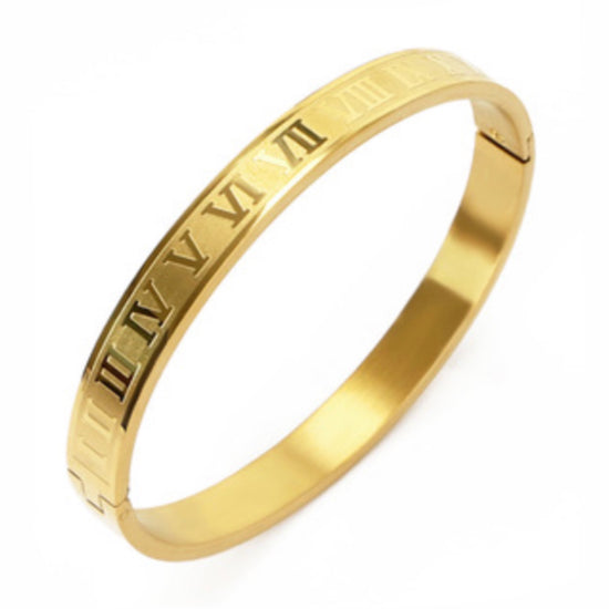 Timeless Elegance: 18K Gold and Titanium Steel Roman Numeral Bangle | Roman  numeral bracelet, Bracelets with meaning, Roman bracelet