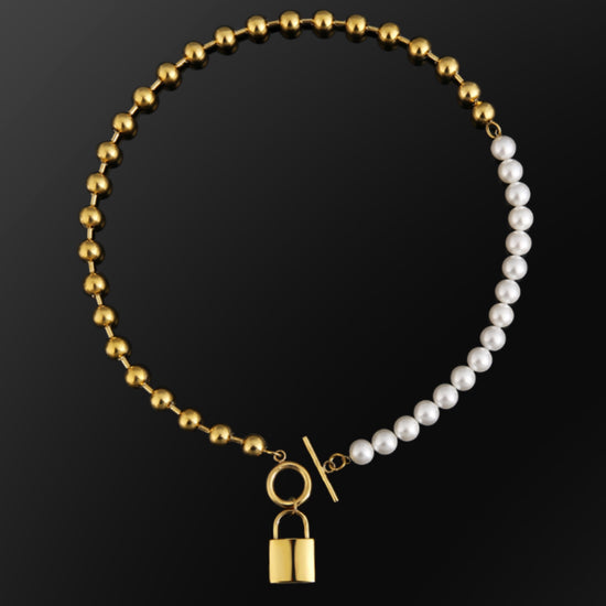Beaded Pearl Lock Necklace